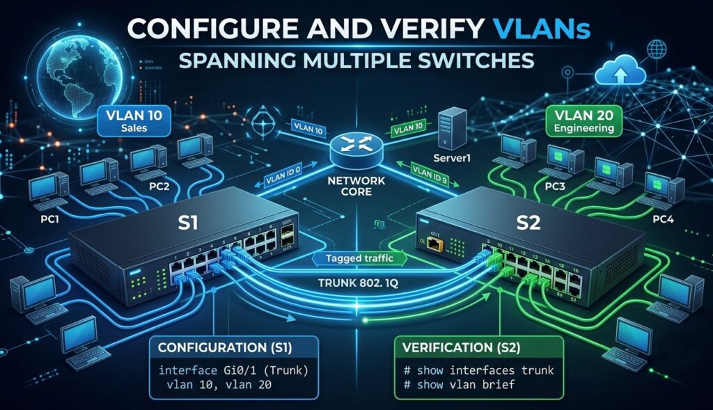 configure and verify VLAN spanning multiple swithces