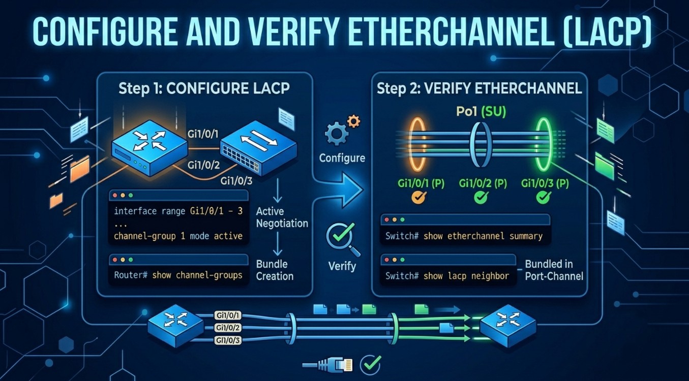 configure and verify etherchannel (LACP)